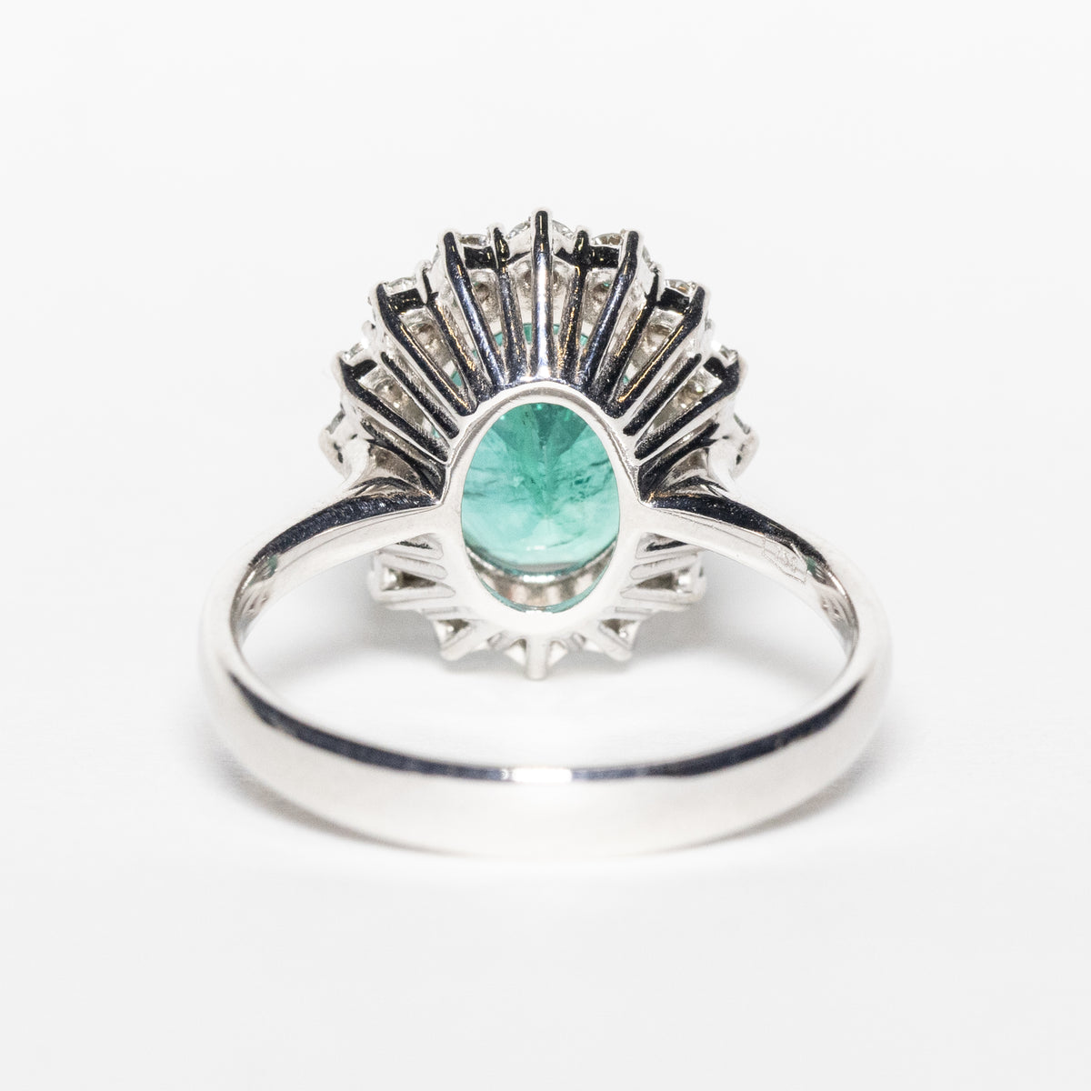 18KT White Gold Ring with 2.11 ct Oval Emerald and Diamond Surround
