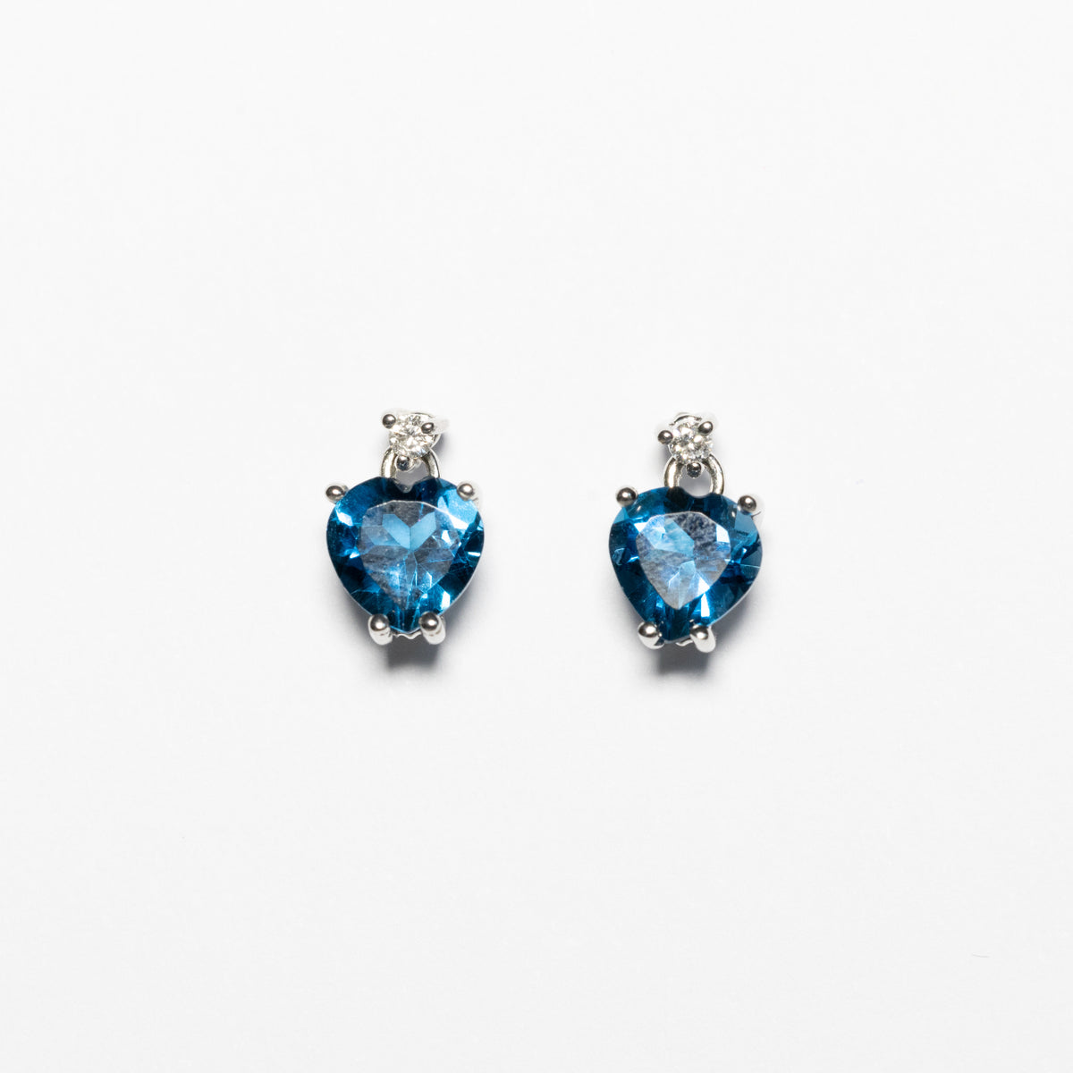 18kt White Gold Earrings with London Topaz and Diamond Hearts