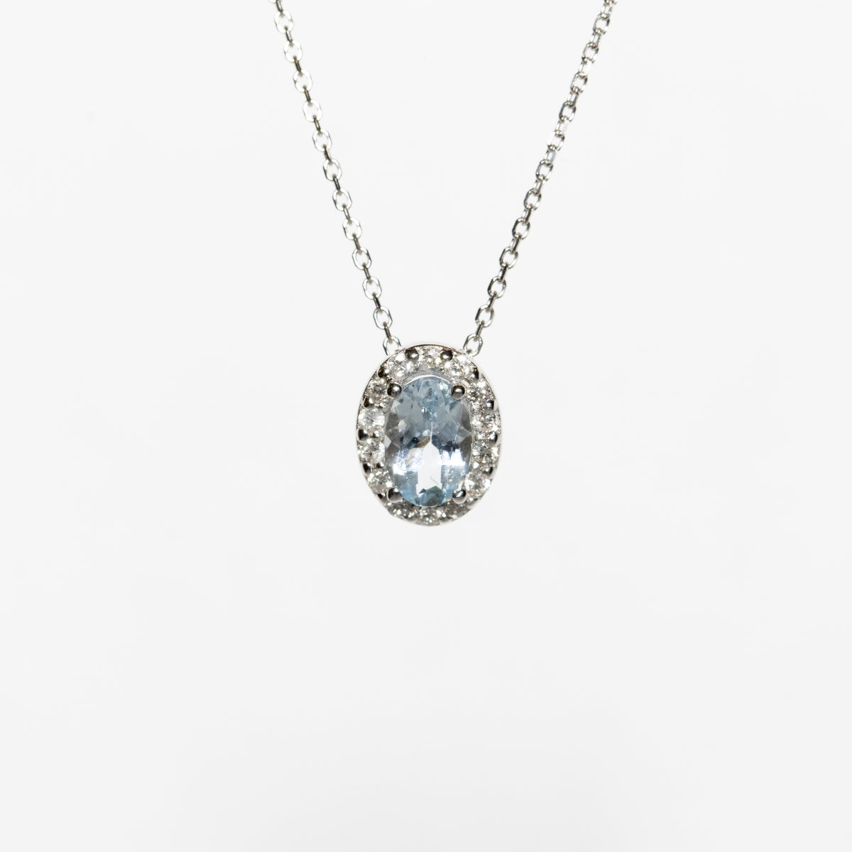 Collana in oro bianco 18 kt con acquamarina e diamanti