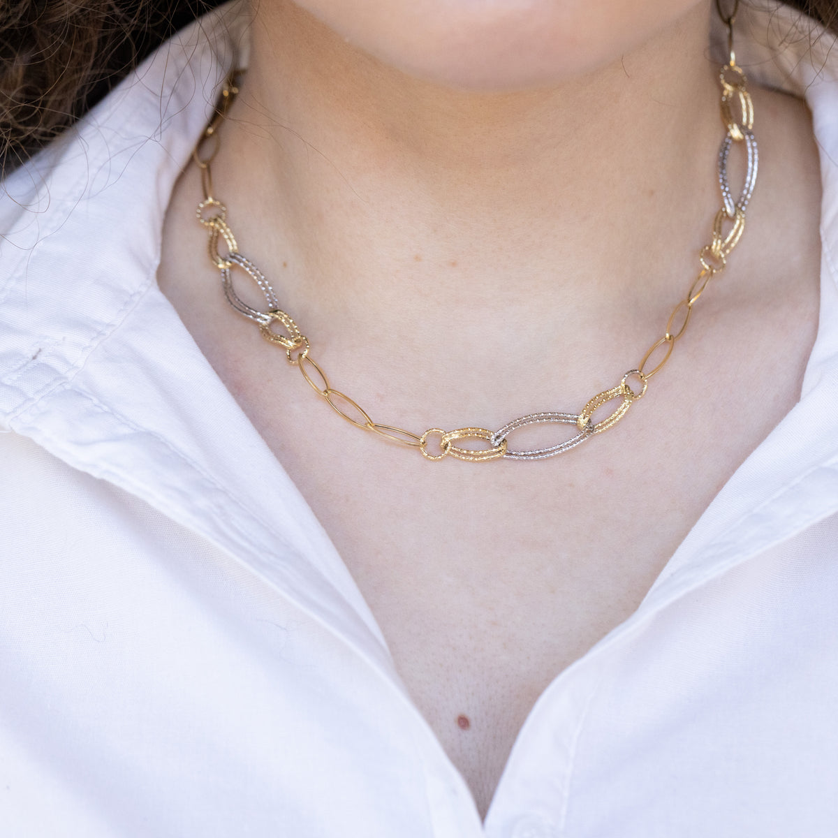 Collana in oro giallo e bianco 18 kt