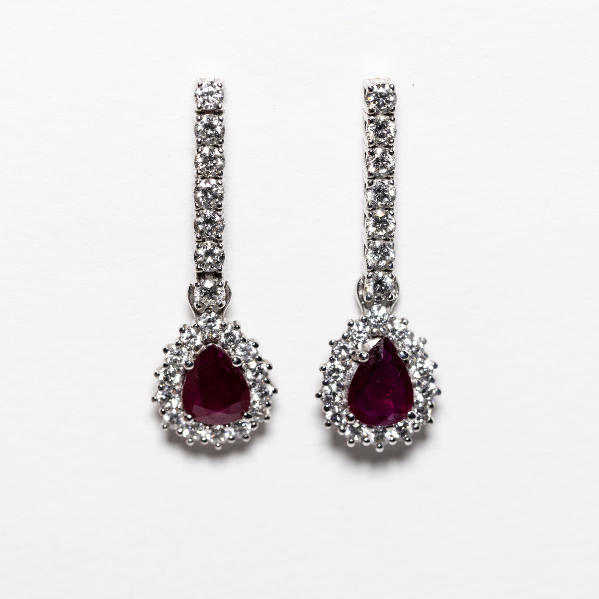 Drop Cut Diamond and Ruby Drop Earrings