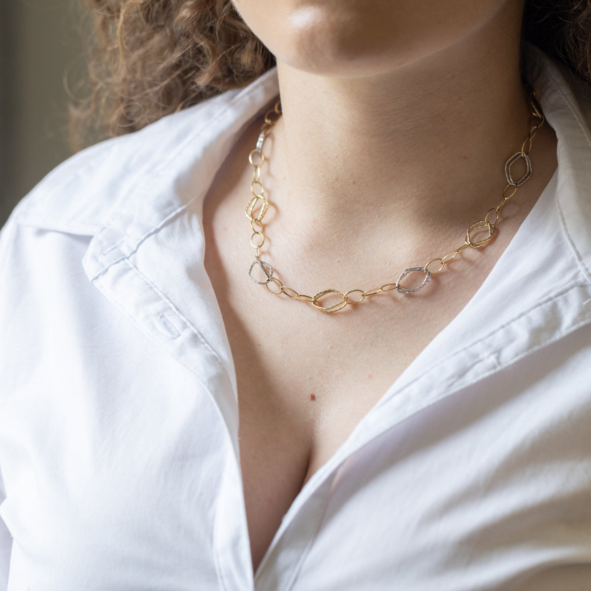 Collana in Oro Bianco e Giallo 18 KT Fantasia Cerchio