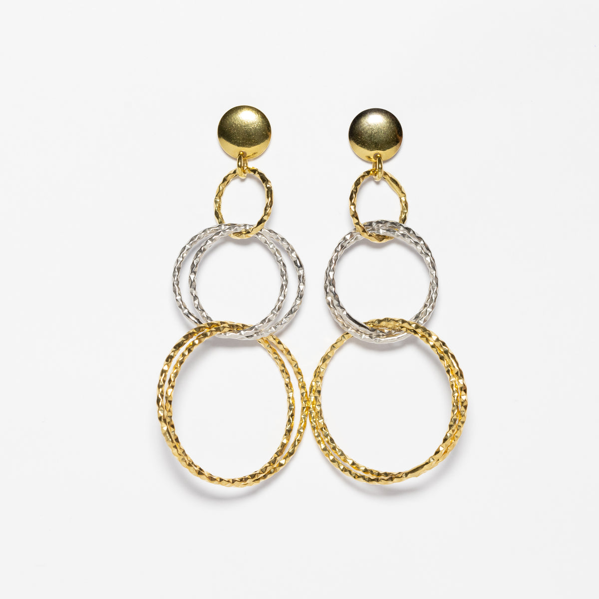 18K White and Yellow Gold Hoop Drop Earrings