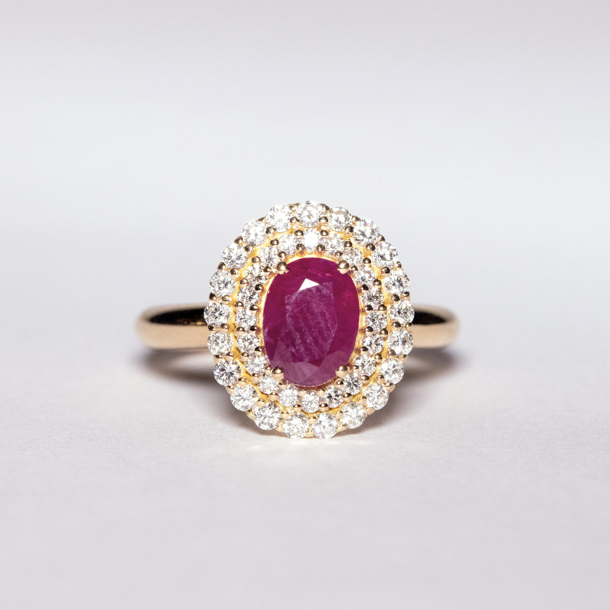 Rose Gold Ring, Diamonds and Central Ruby