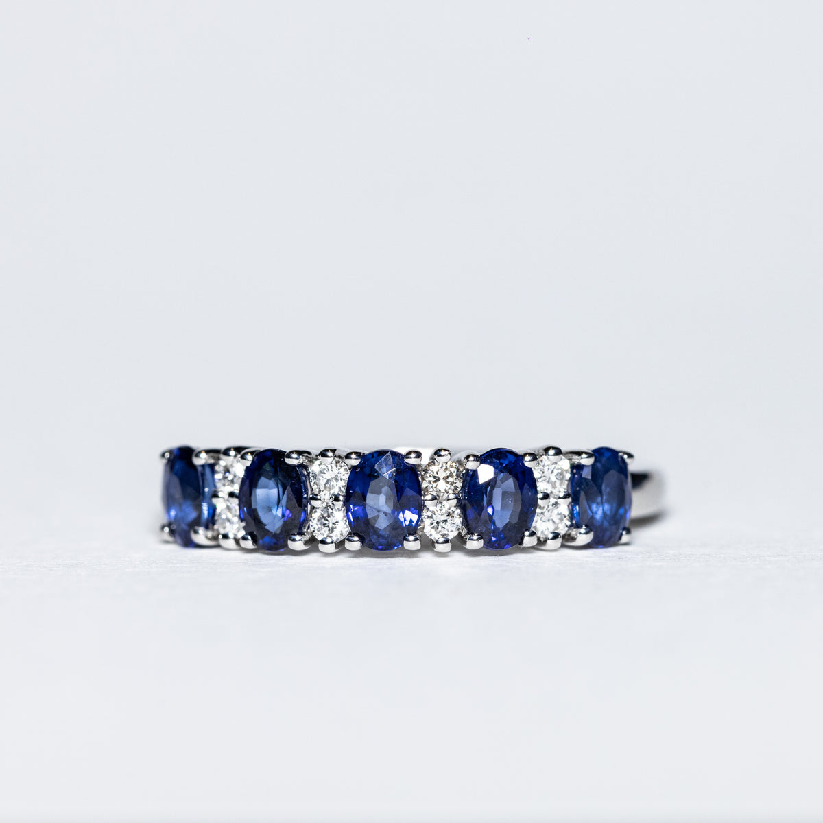 18K White Gold Veretta Ring With Sapphires and Diamonds