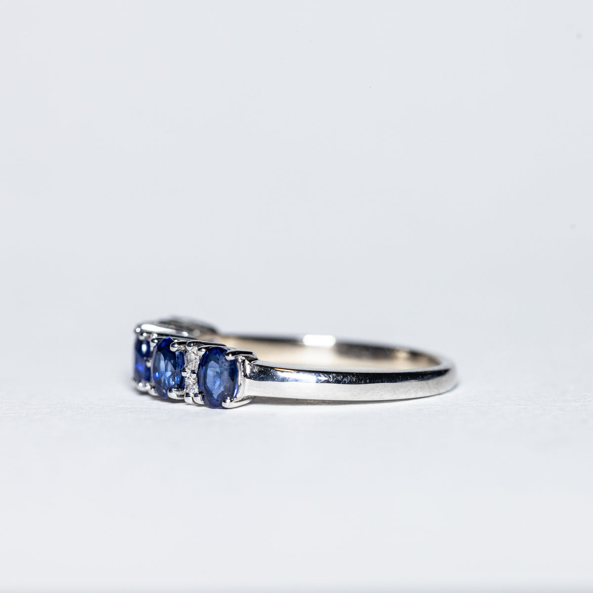 18K White Gold Veretta Ring With Sapphires and Diamonds