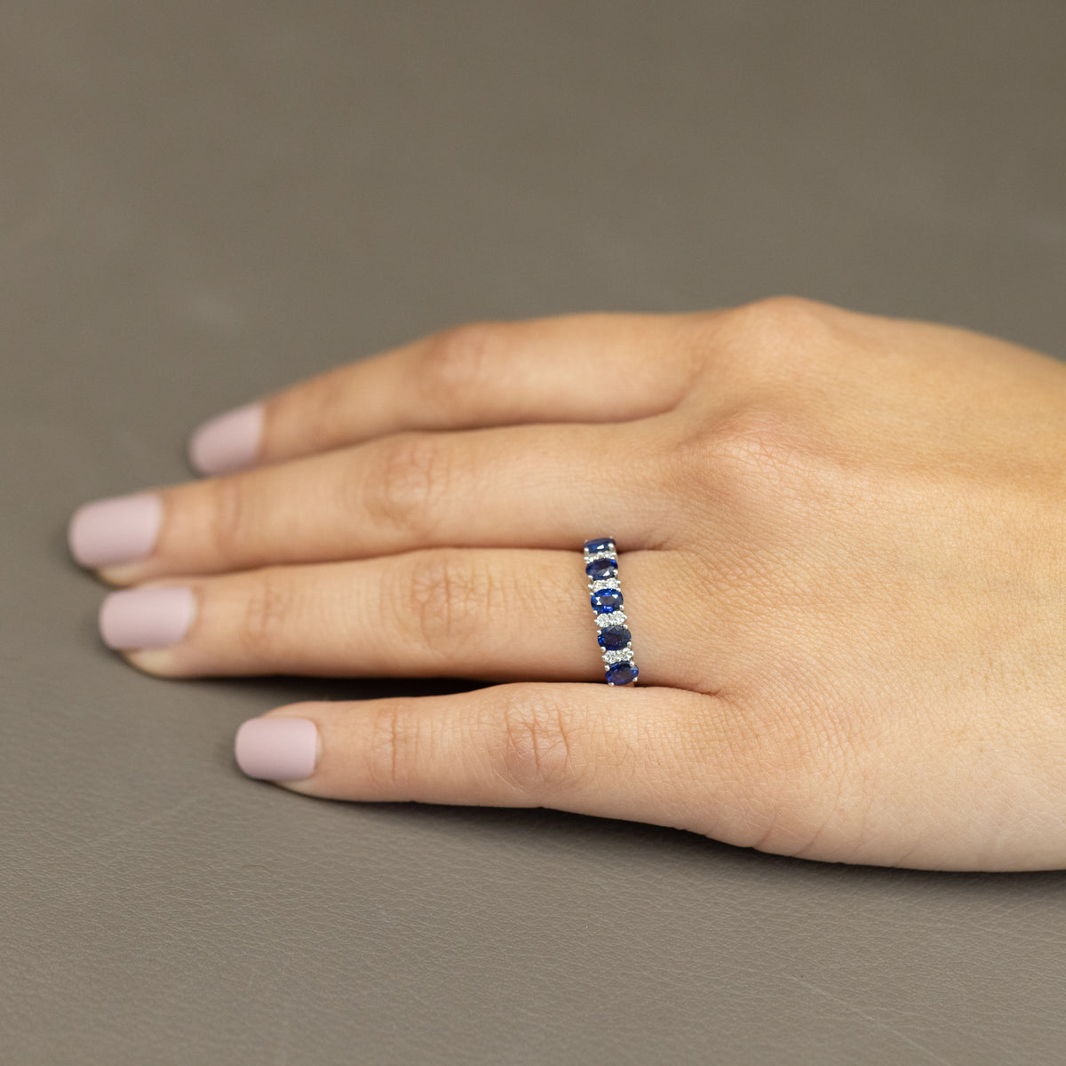 18K White Gold Veretta Ring With Sapphires and Diamonds