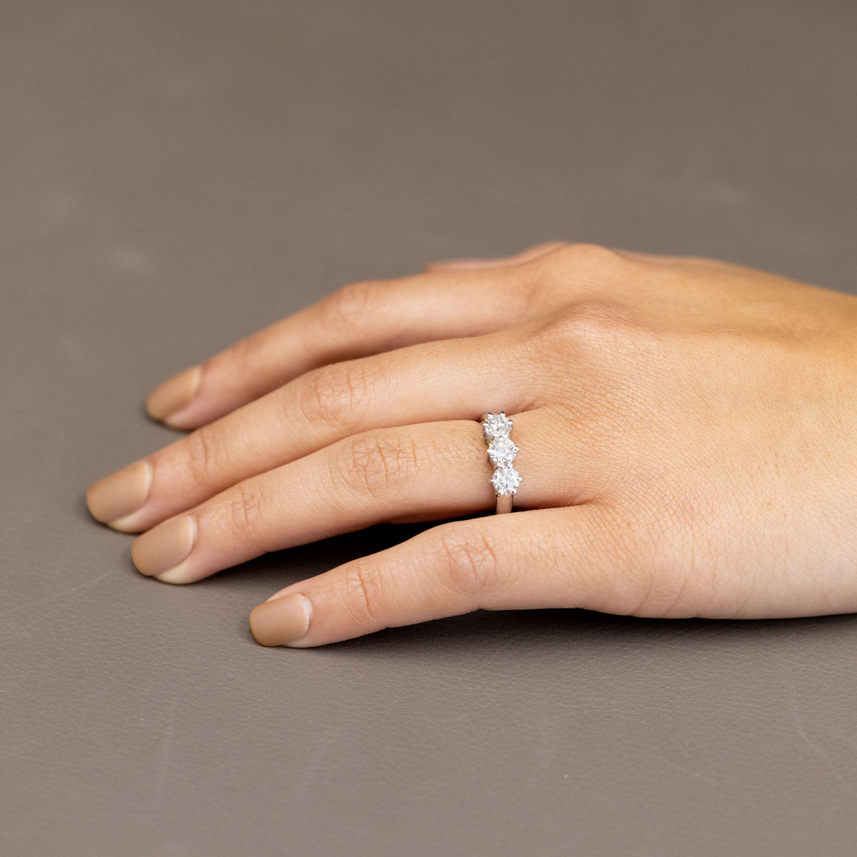18K White Gold Trilogy Ring with Six Prong Setting