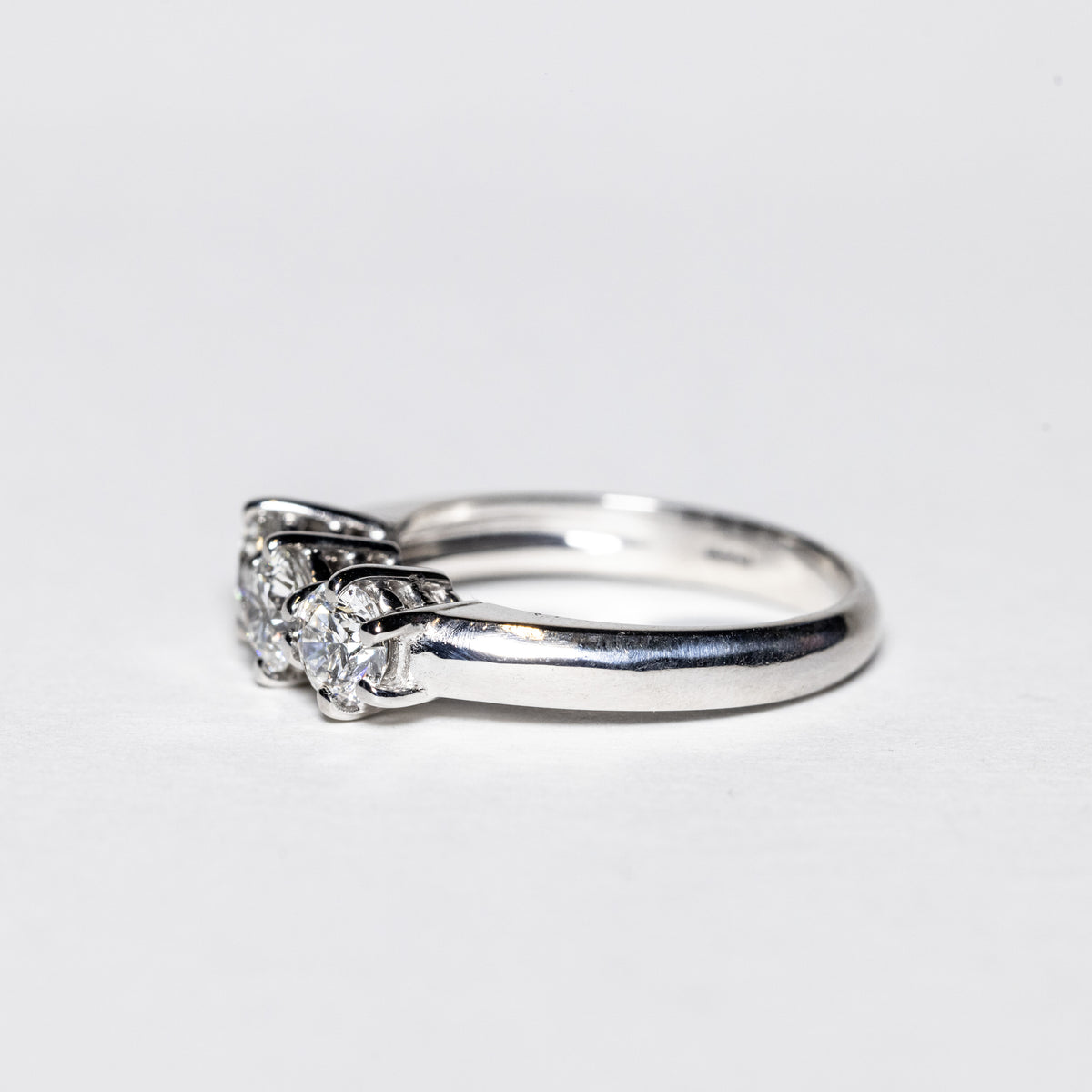 18K White Gold Trilogy Ring with Six Prong Setting