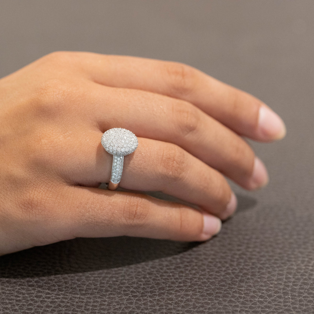 18KT White Gold Ring with Diamond Pavé throughout the structure