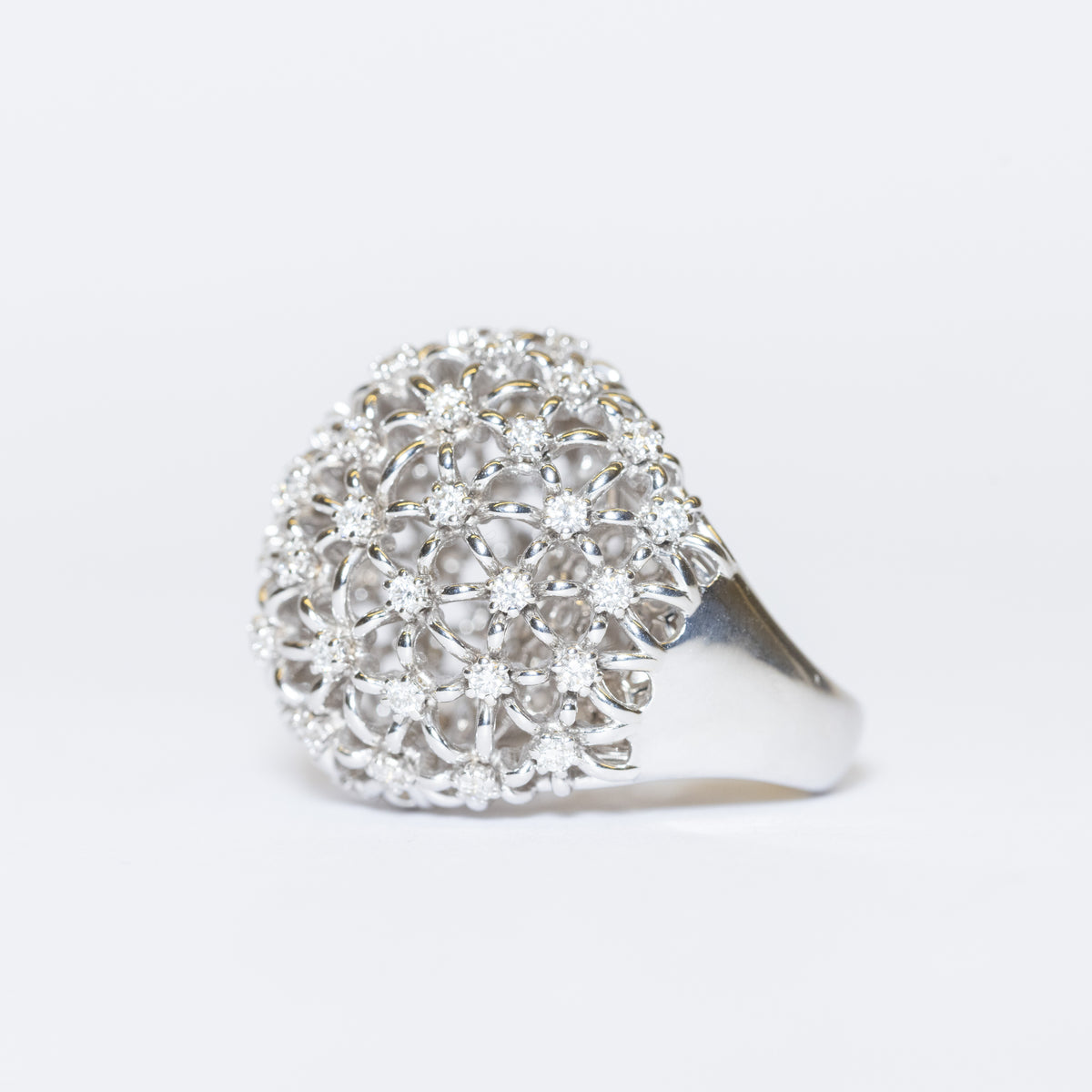 18kt White Gold Band Ring Interspersed with Diamonds