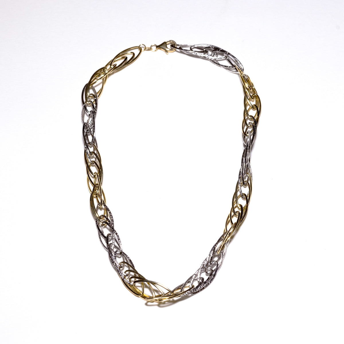18 KT White - Yellow Gold Collier Necklace Fantasy Rope 