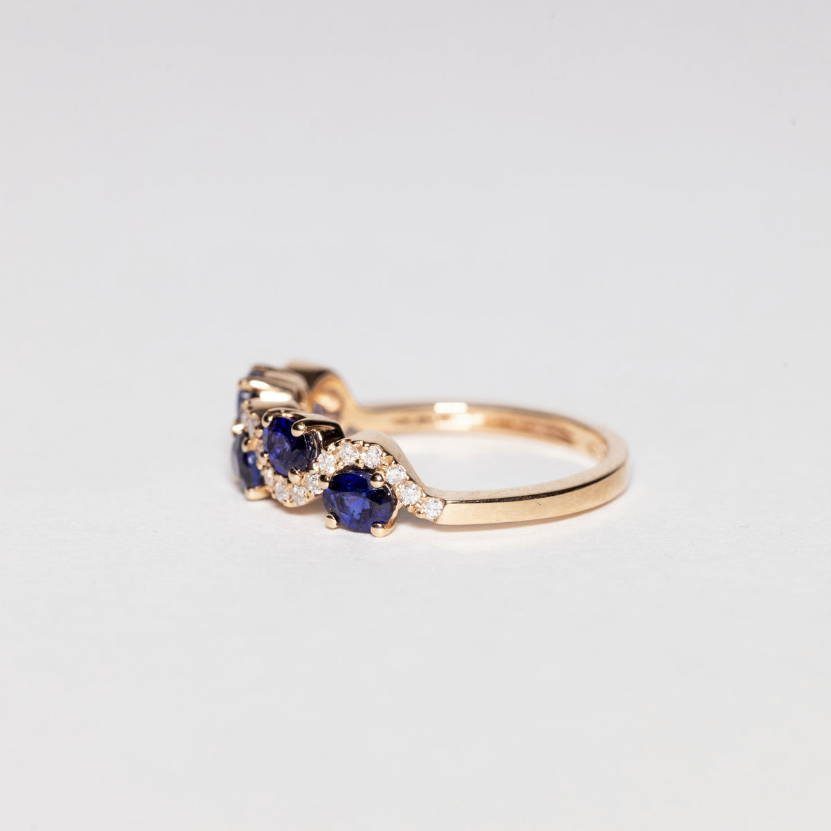 18KT Rose Gold Ring Fantasy Model with Oval Cut Sapphires and Diamonds