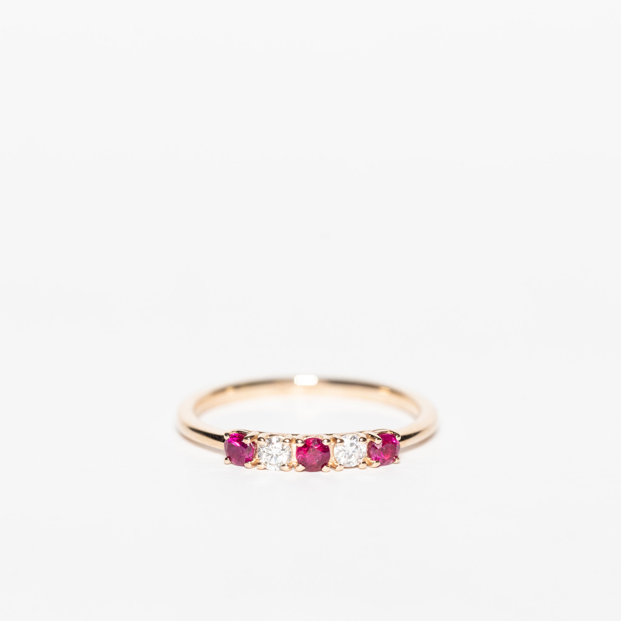 Anello Veretta In Oro Rosa 18 Kt Con Rubini E Diamanti