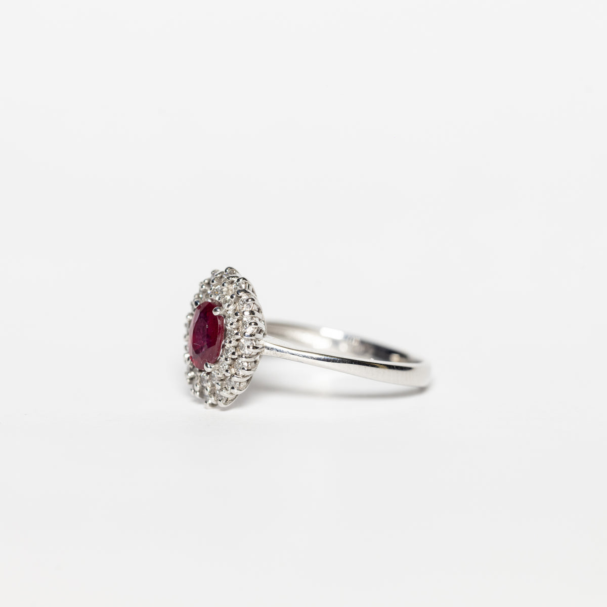 18K White Gold Ring With Rubies With Double Row Of Diamonds