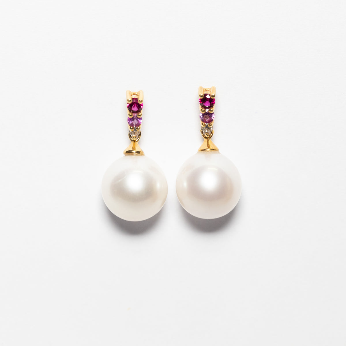 18Kt Yellow Gold Earrings With Degradé Of Colored Stones And Pearls