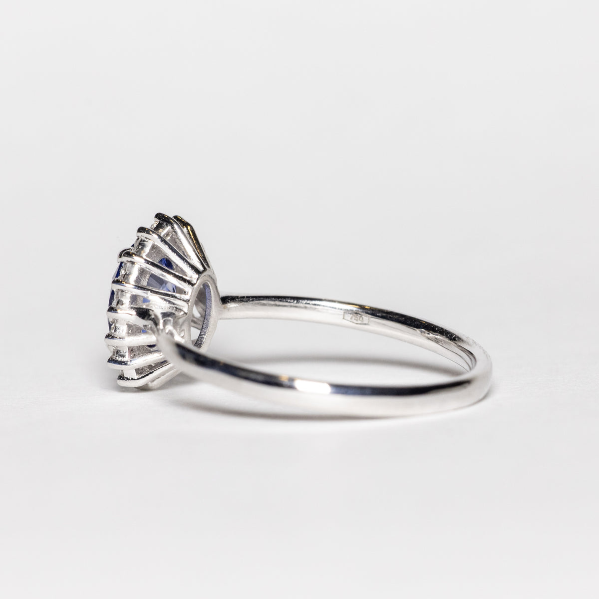 Anello in Oro Bianco 18kt con Zaffiro e diamanti rotondo brillanti