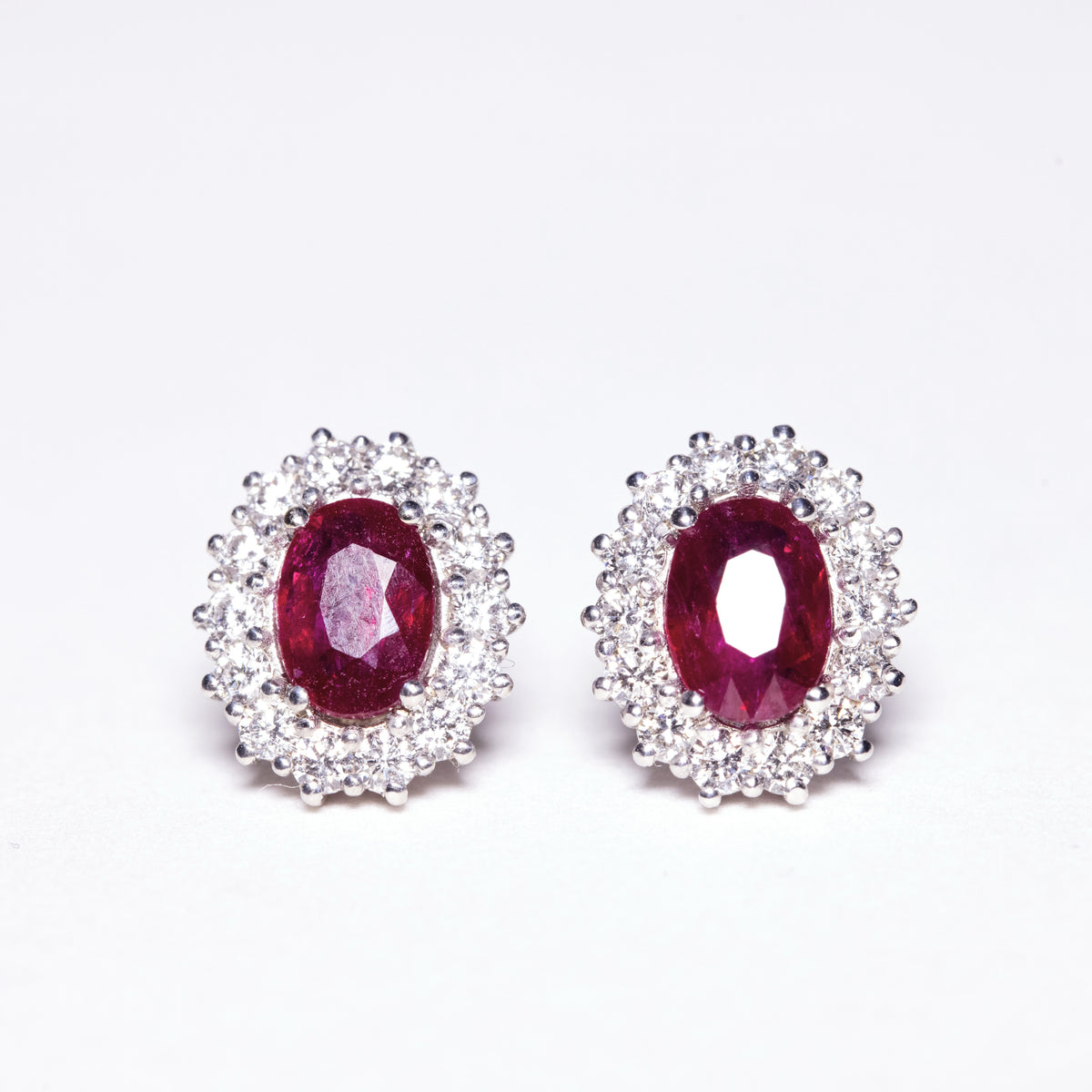 18KT White Gold Earrings with Diamonds and Rubies