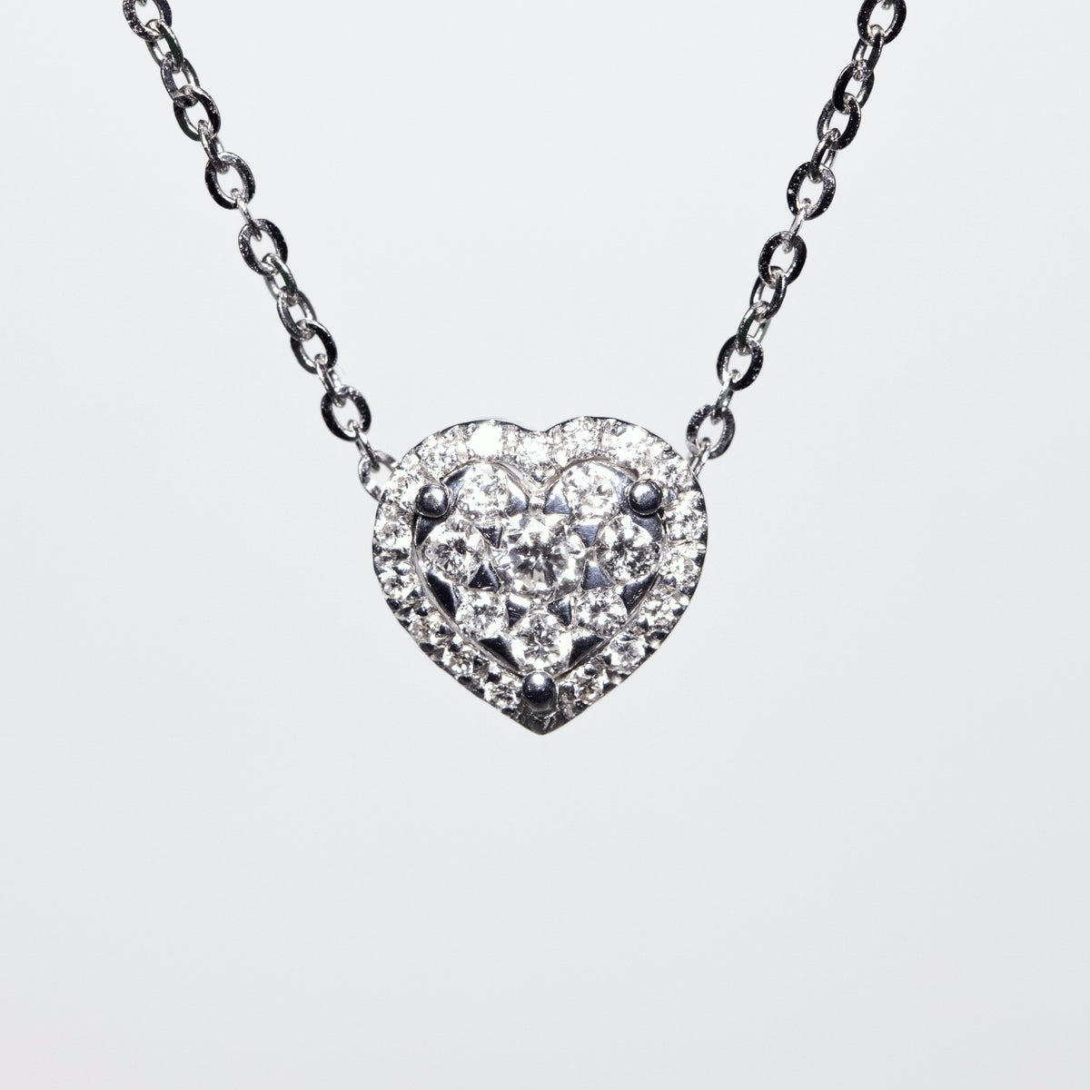 18KT White Gold Heart Pendant Necklace with Pavè Diamonds
