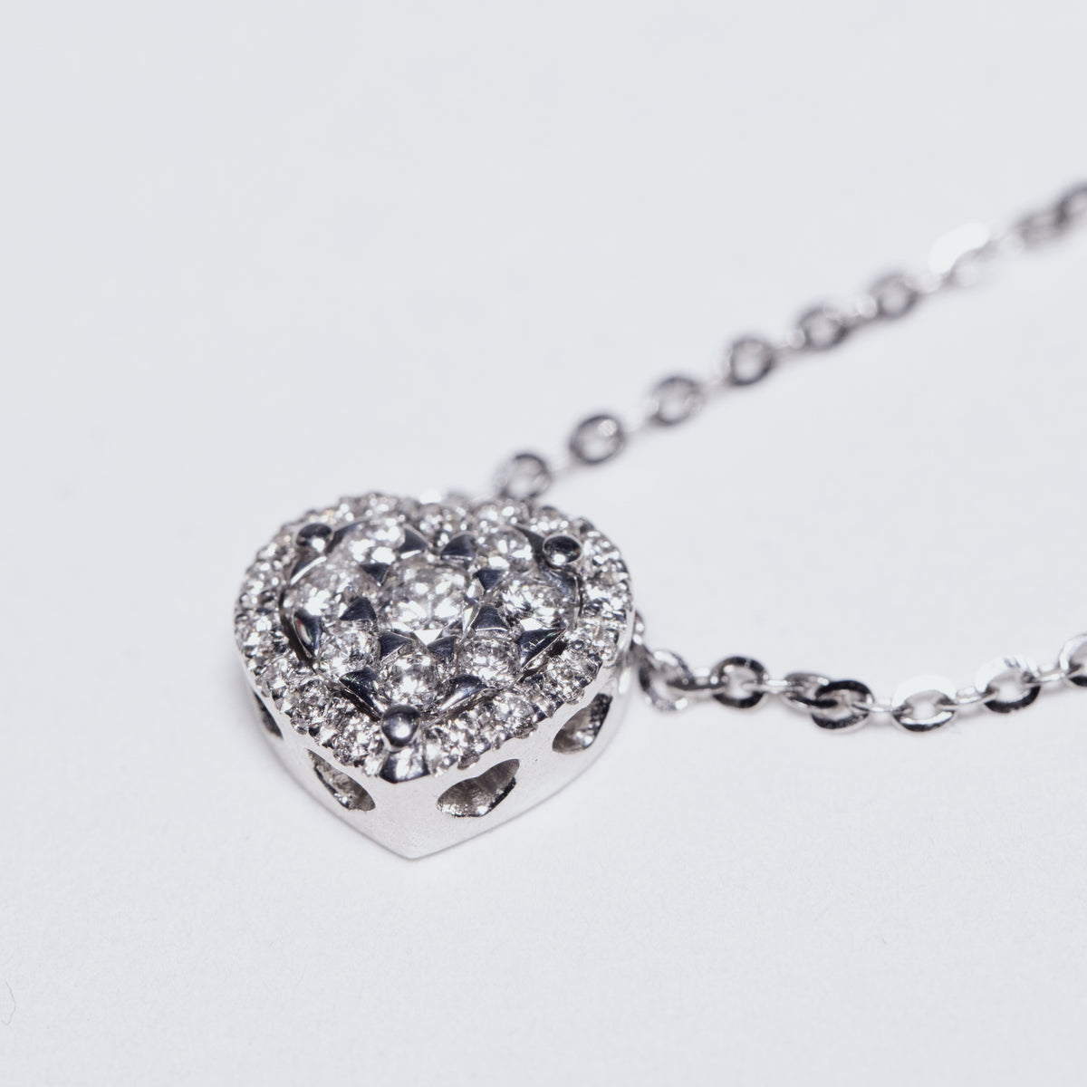 18KT White Gold Heart Pendant Necklace with Pavè Diamonds