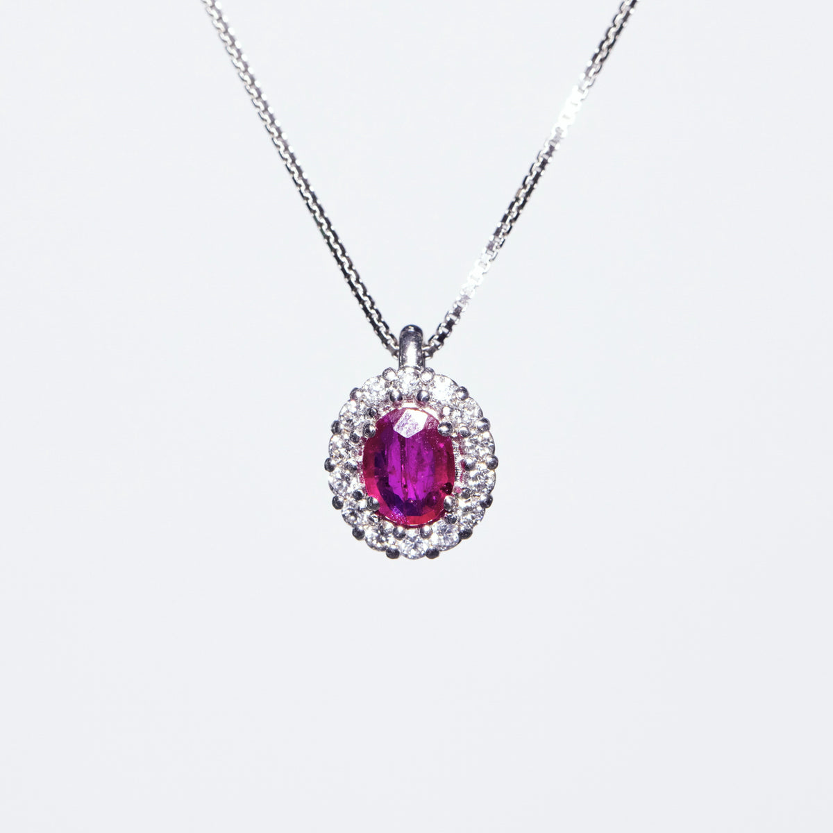 18KT White Gold Necklace in Ruby and Diamonds