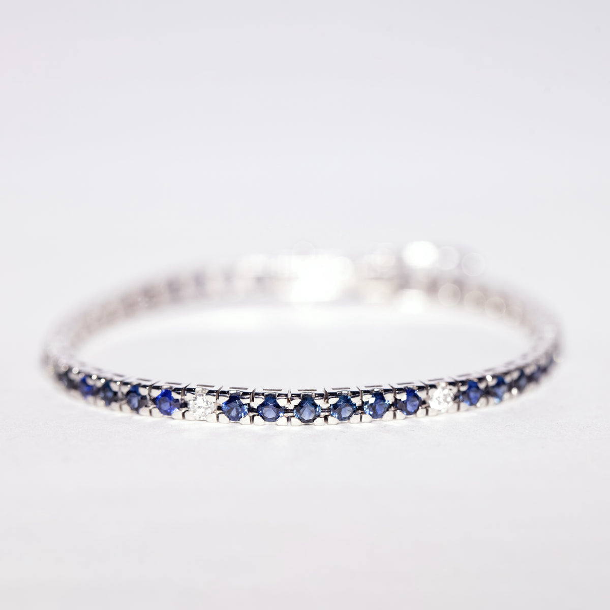 18KT White Gold Tennis Bracelet with Diamonds and Sapphires
