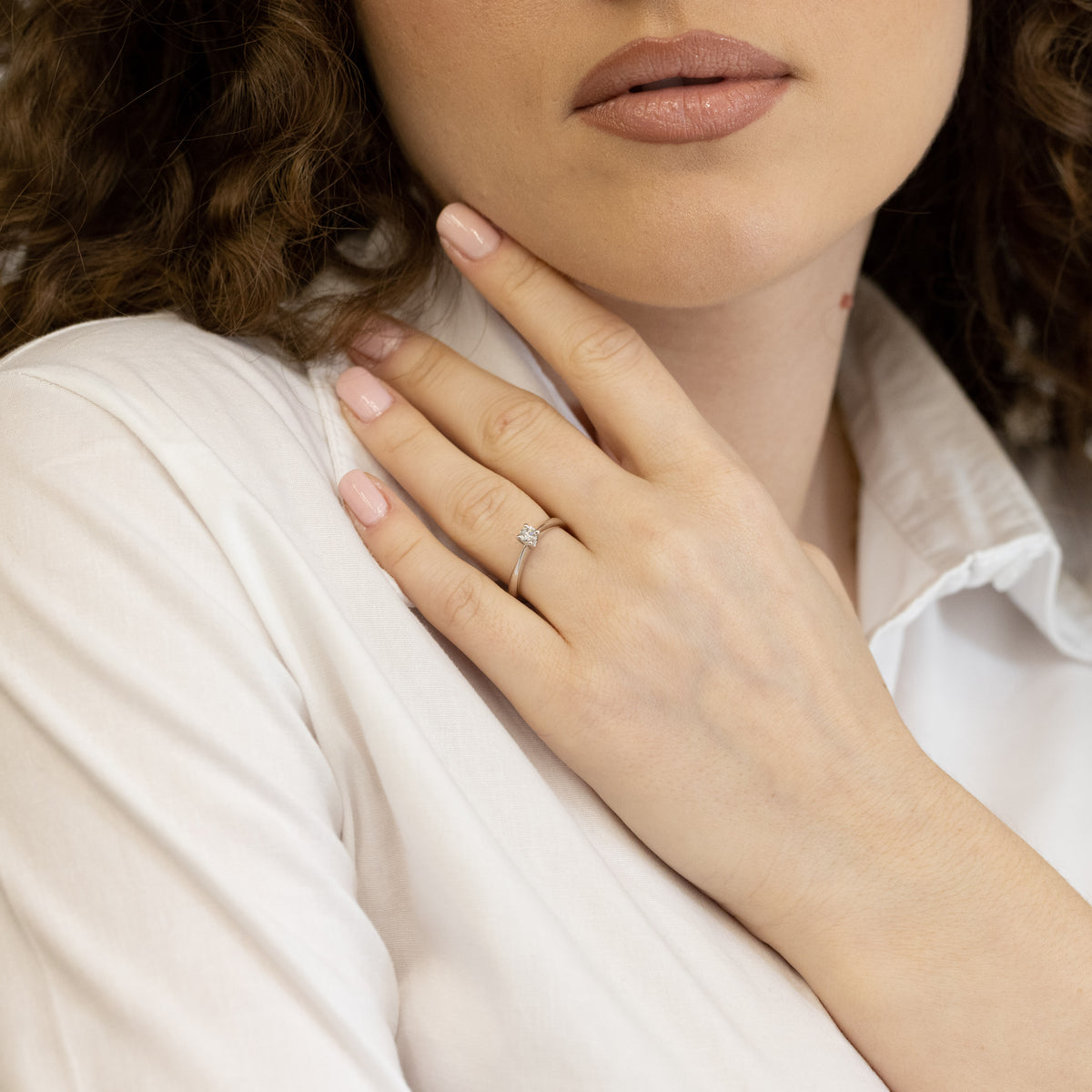 Anello Solitario in Oro Bianco 18kt con diamante F color da 0,21ct