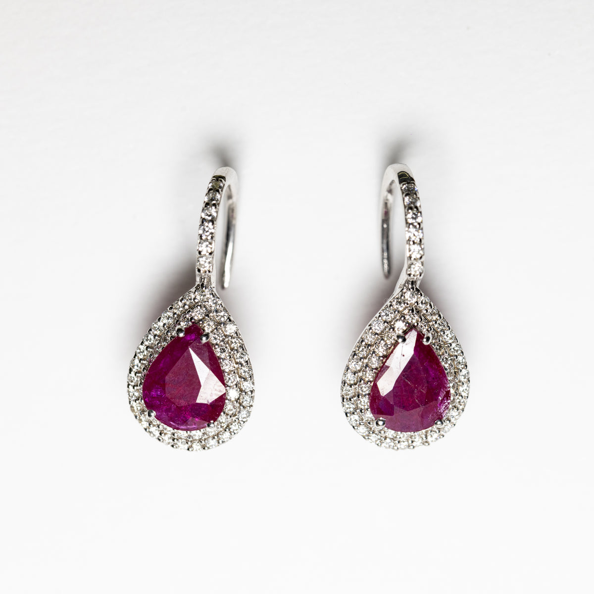 White Gold Drop Earrings with Diamonds and Rubies