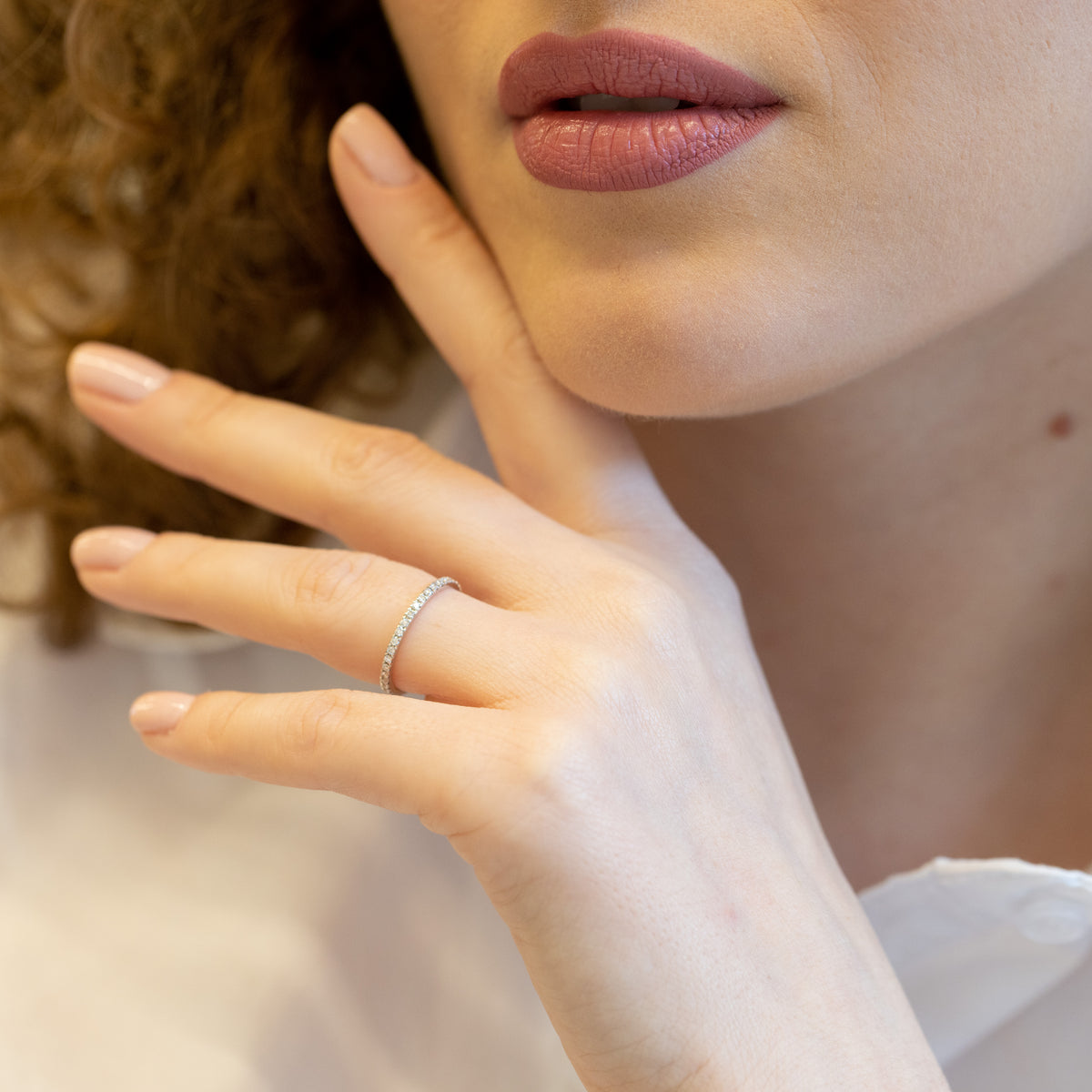 Anello Fedina girodito In Oro Bianco 18 Kt E Diamanti