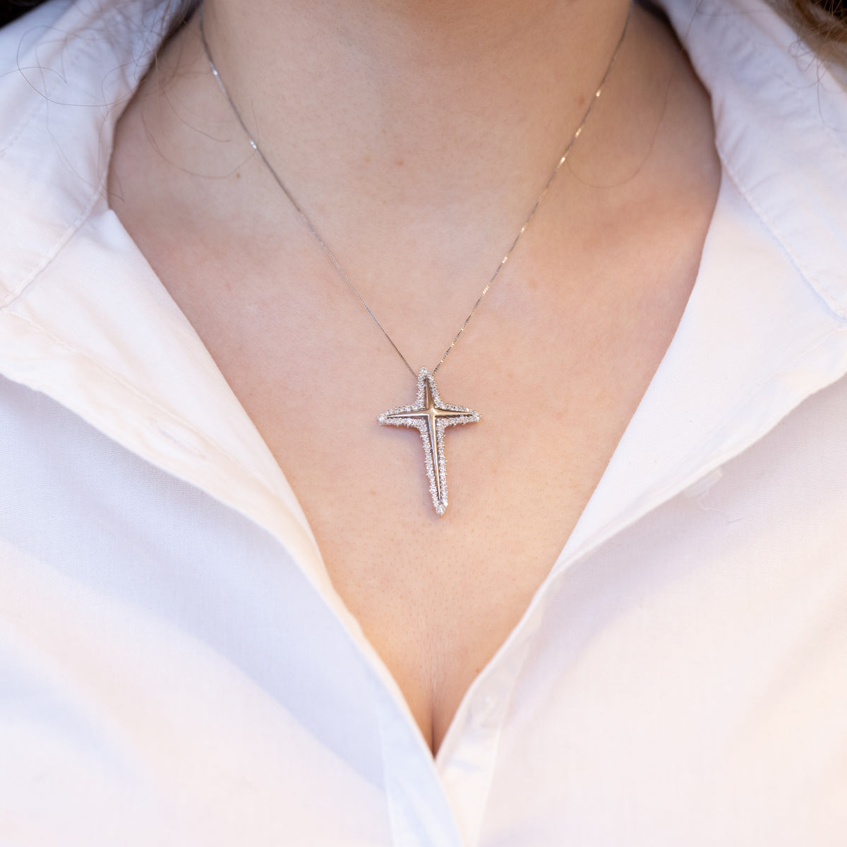 18KT White Gold Necklace with Diamond Cross