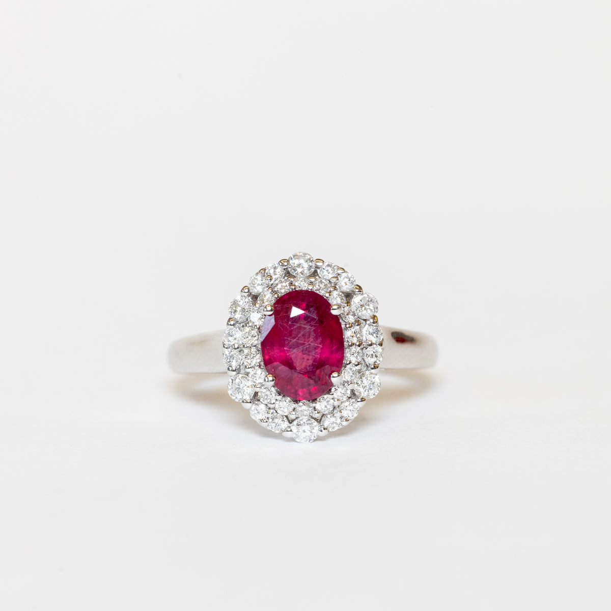 18KT White Gold Ring with Oval Shape Ruby and Diamonds