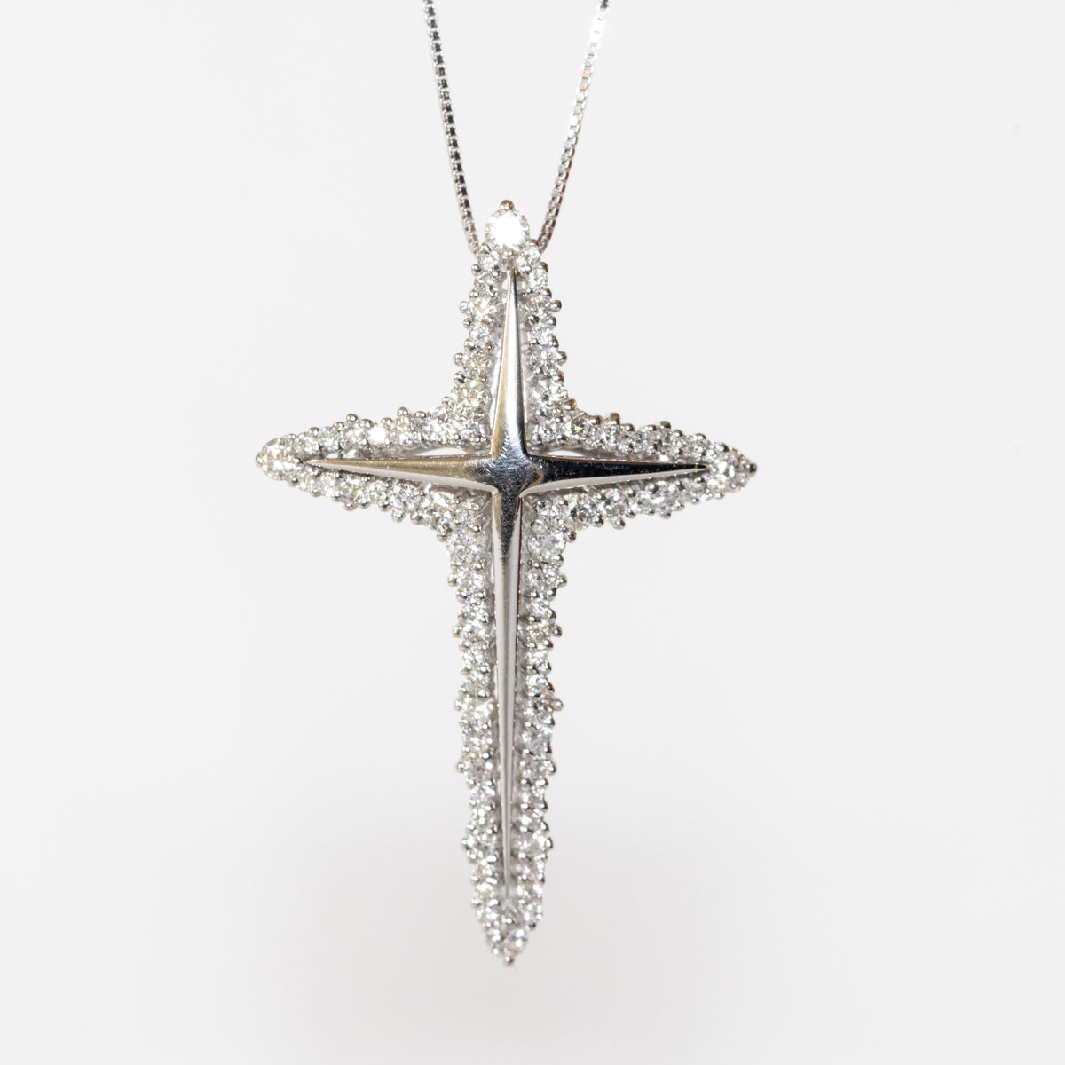 18KT White Gold Necklace with Diamond Cross