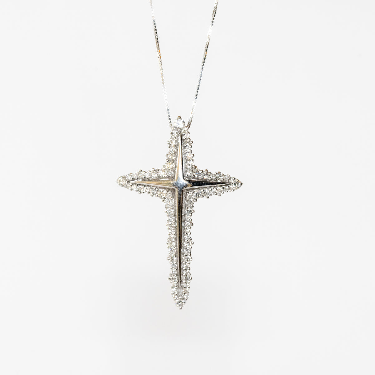 18KT White Gold Necklace with Diamond Cross