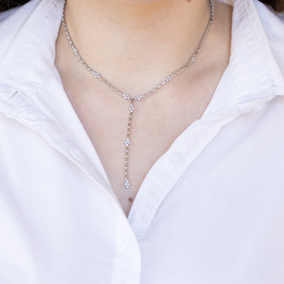 Spring Weave Necklace in 18kt White Gold and Diamonds