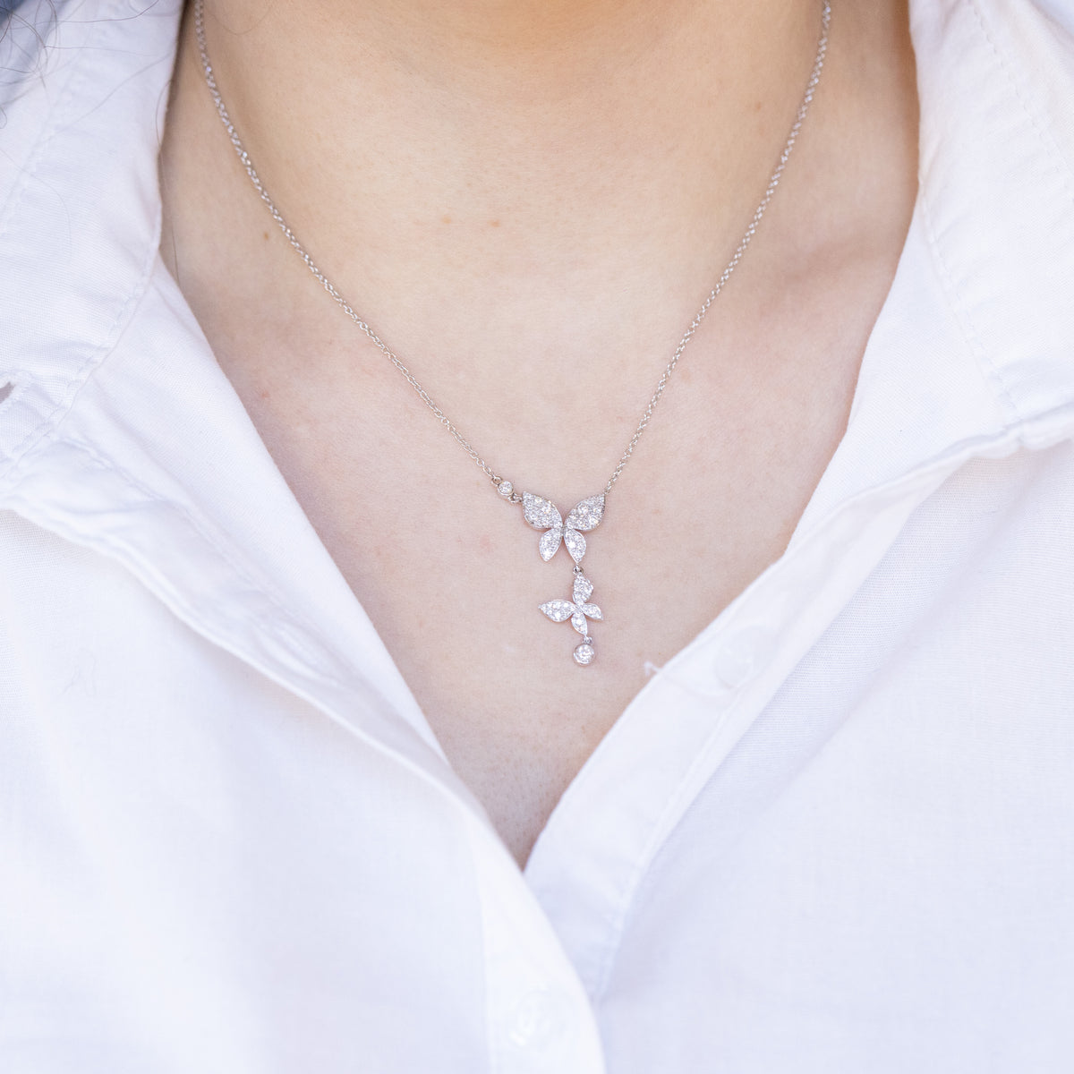 Butterfly Necklace in Flight in 18kt White Gold and Diamonds