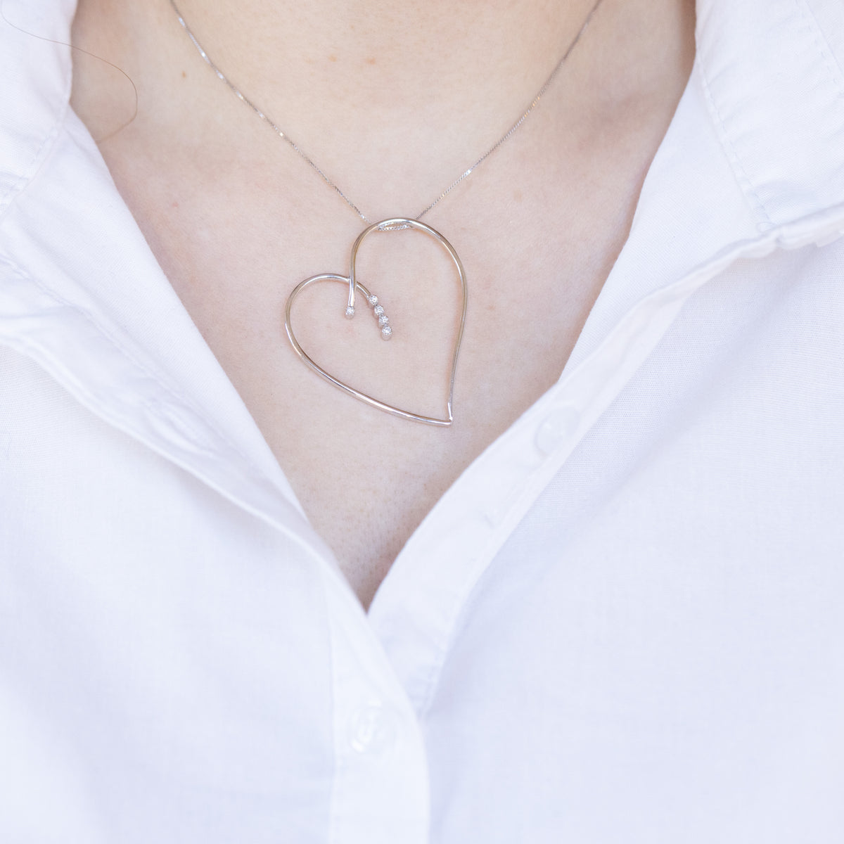 Big Heart Necklace in 18kt White Gold and Diamonds