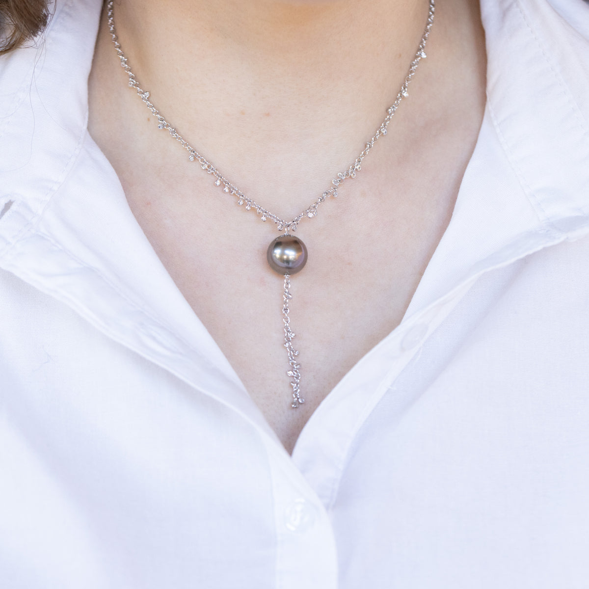 Pearl of the Sea Necklace in 18kt White Gold with Tahitian Pearl and Diamonds