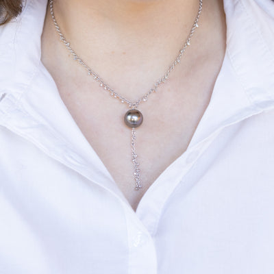 Collana Perla Dei Mari in Oro Bianco 18 kt con Perla Thaiti e Diamanti