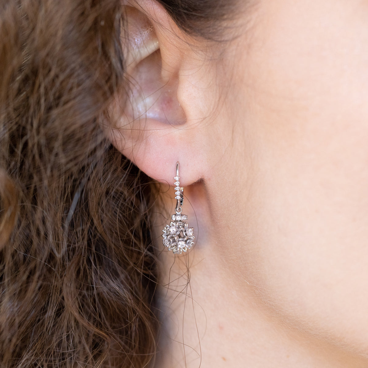 18kt White Gold Spherical Drop Earrings with Diamonds