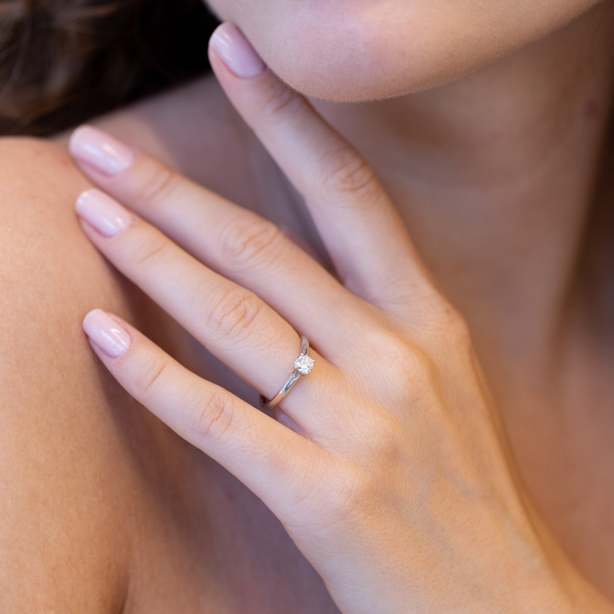 "Grace" Solitaire Ring In 18 Kt White Gold With Diamond