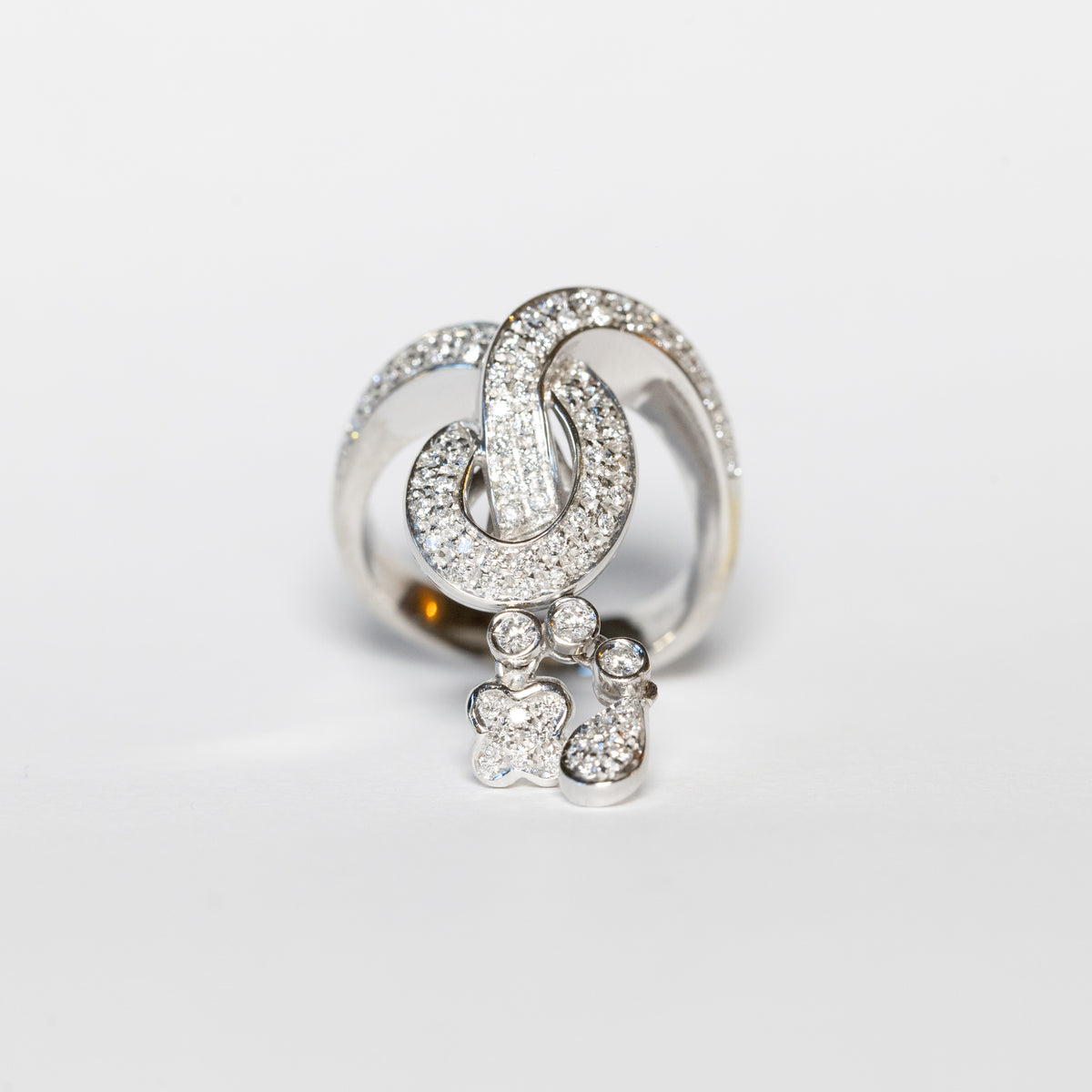 18kt White Gold Infinity Weave Ring with Diamonds