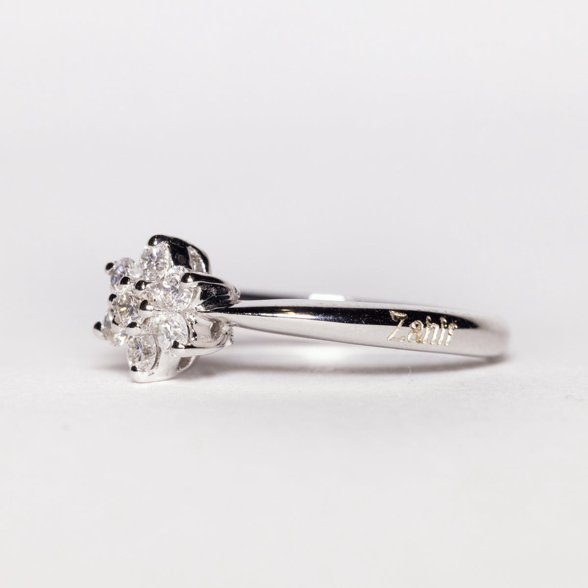 18kt White Gold Solitaire Ring with Diamond Pave