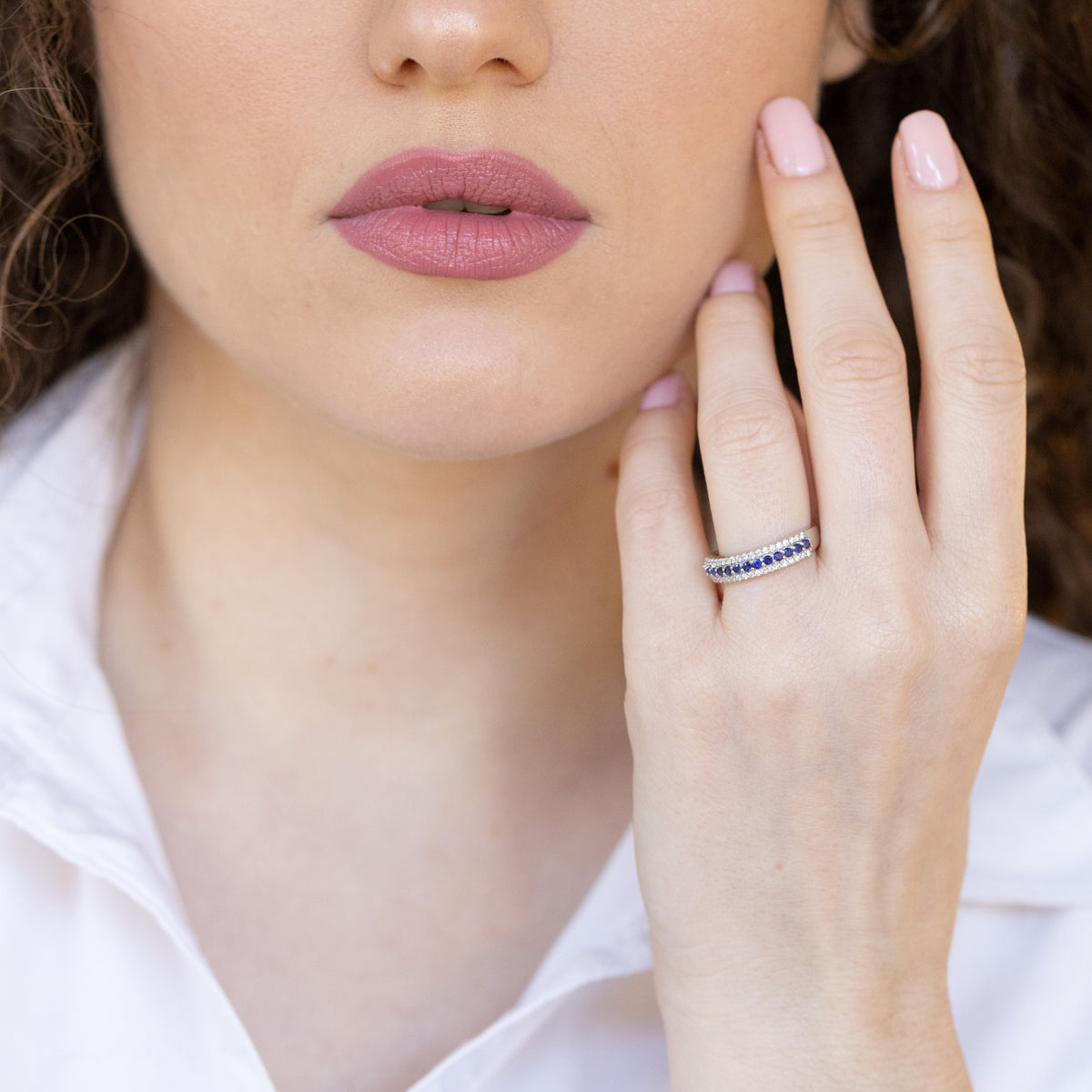 18kt white gold eternity ring with sapphires and diamonds