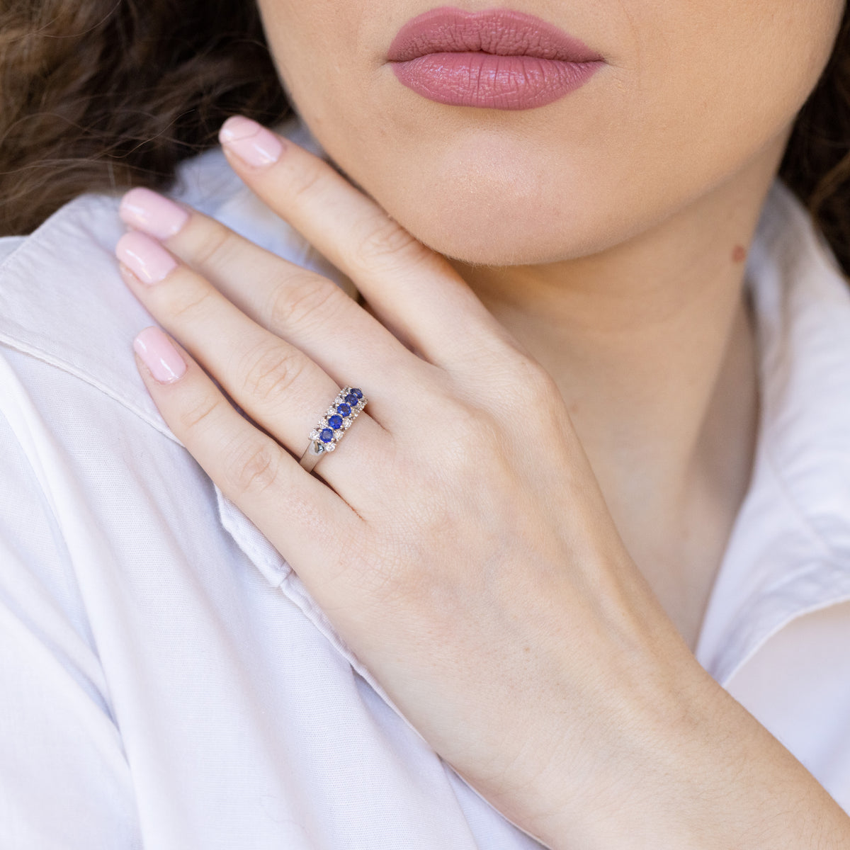 18kt white gold eternity ring with sapphires and diamonds