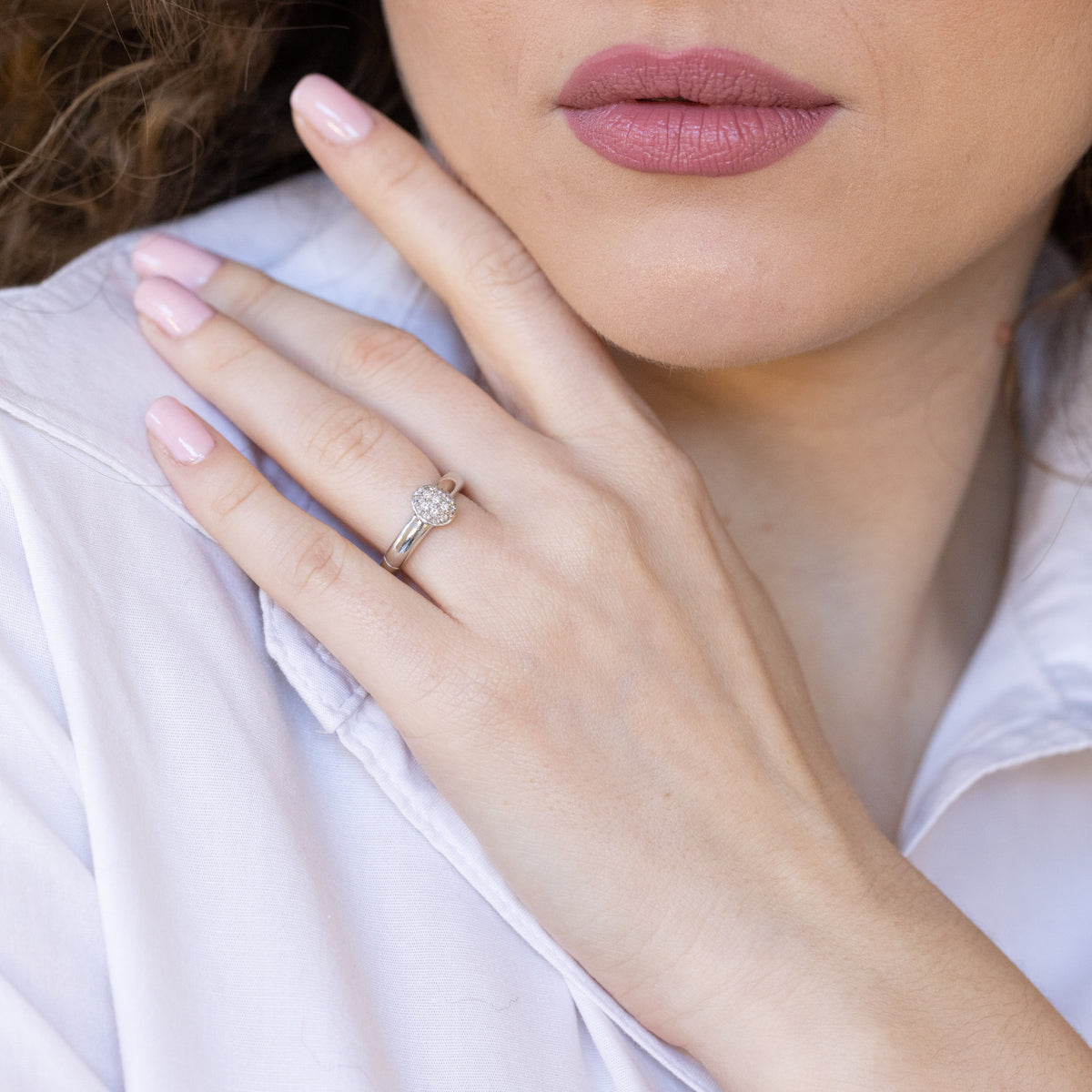 Anello Pavè in Oro Bianco 18 kt con Diamanti