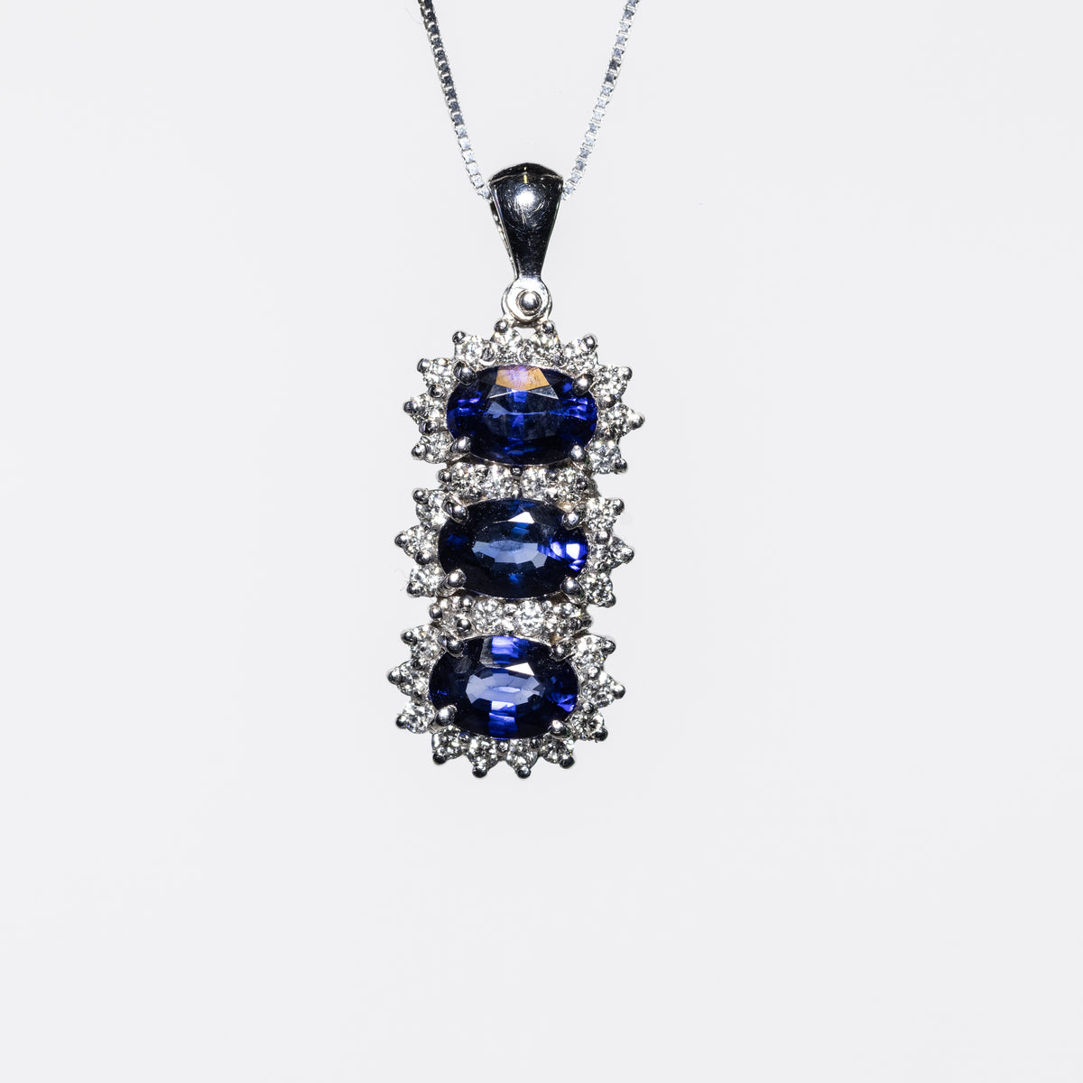 18KT White Gold Trilogy Necklace with Sapphires and Diamonds