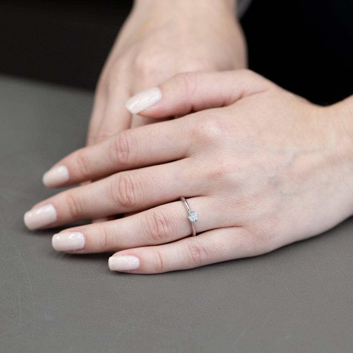 18KT White Gold Ring with 6 Prong Design and Round Brilliant Diamond