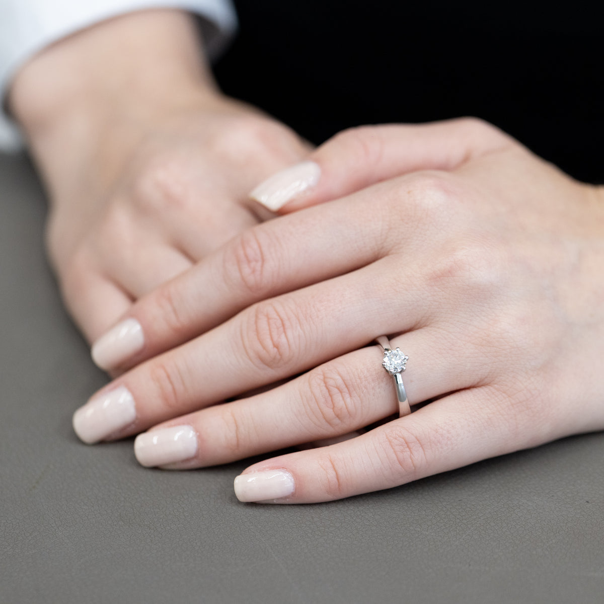 18KT White Gold Solitaire Ring with 6 Prong Design and Round Brilliant Diamond