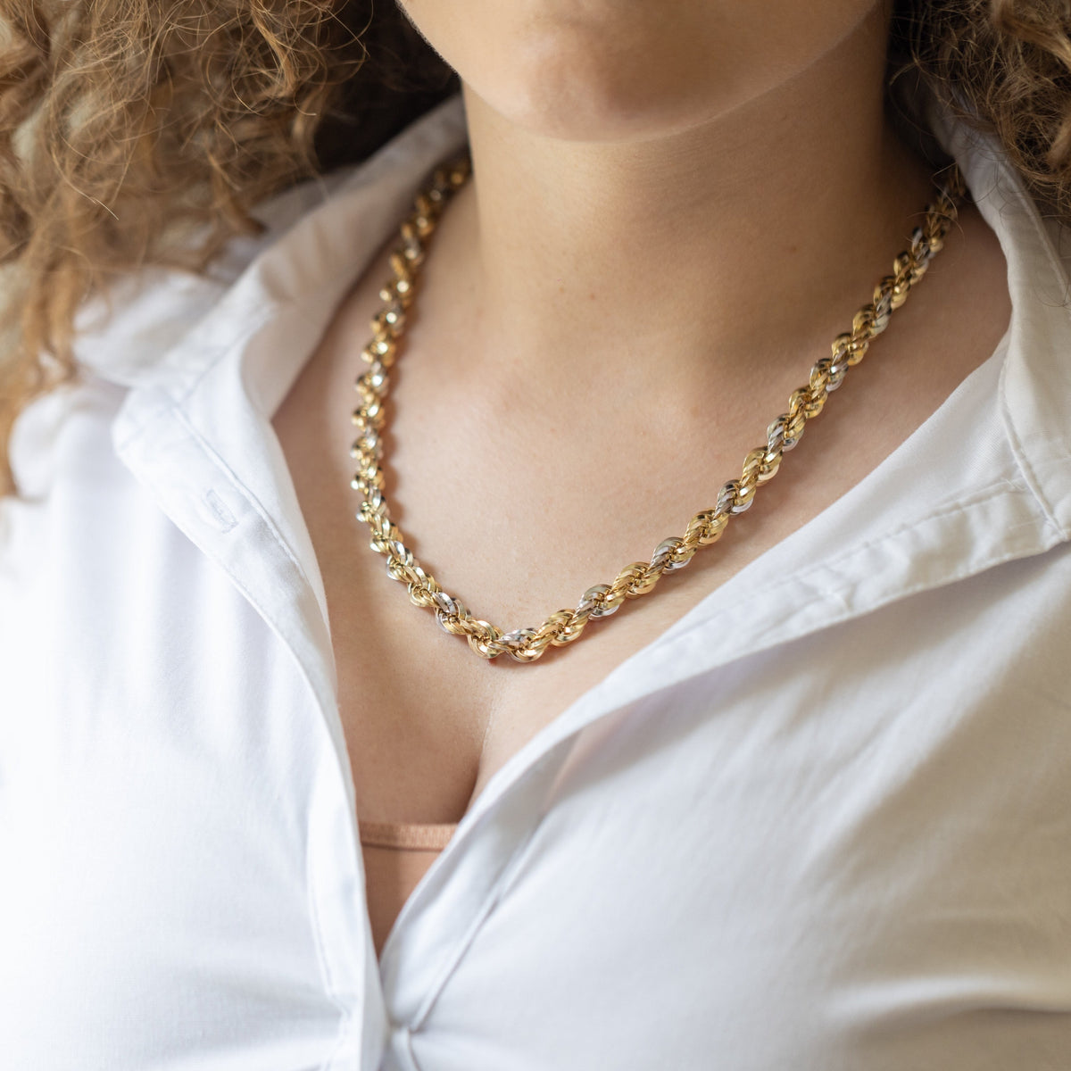 Collana Collier in Oro Bianco - Giallo 18 KT Fantasia Groumette