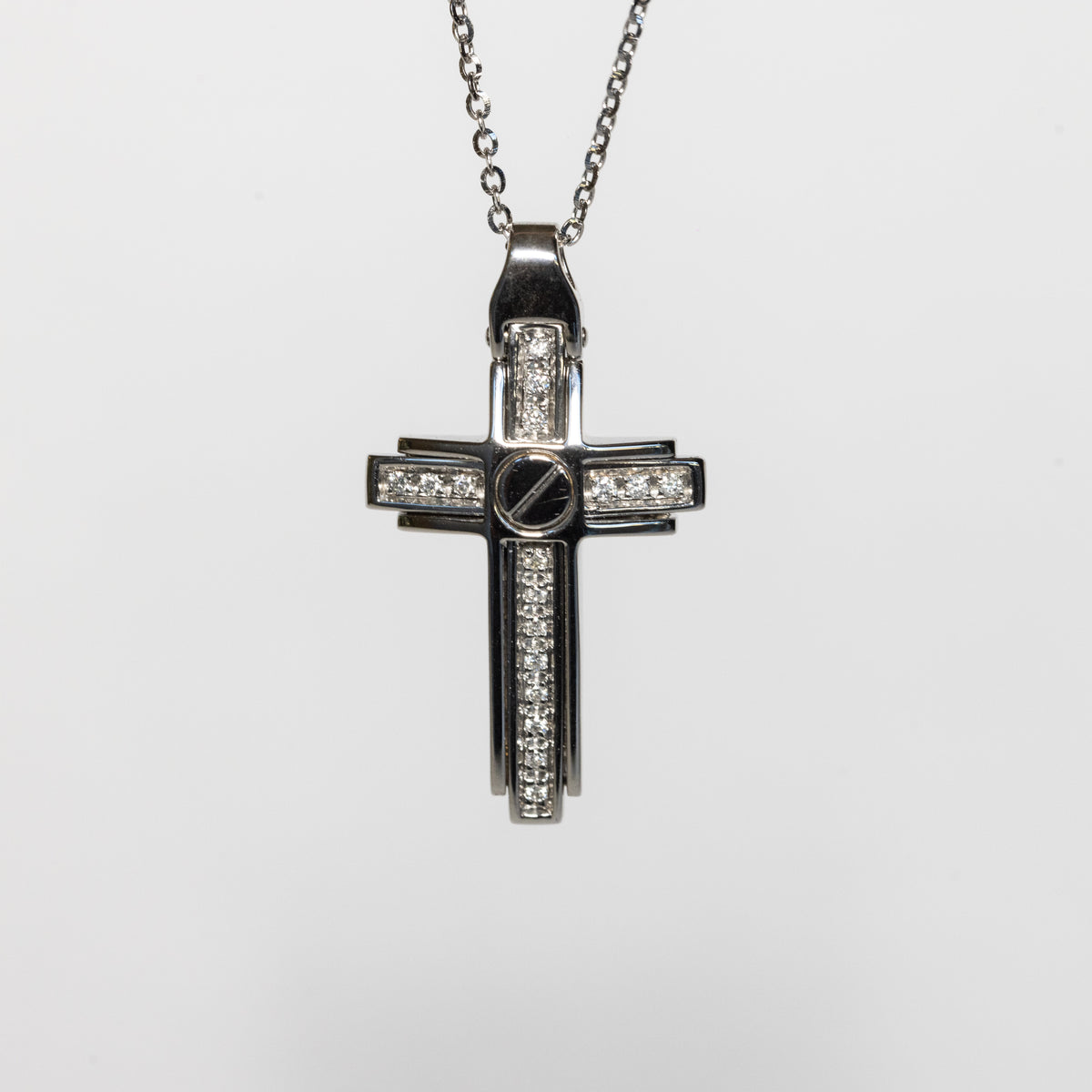 Collana con Croce in Oro Bianco 18 kt e Diamanti